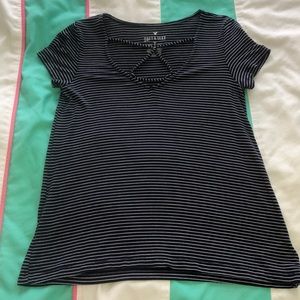 American Eagle Striped Navy Blue T-shirt